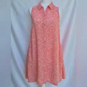 LOVE FIRE Coral White Geometric Print Button-down Women's Dress Size M